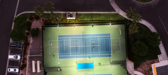 2 pickleball courts set on a tennis court
